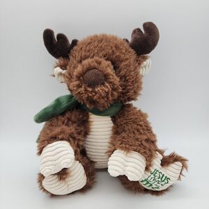Fiesta Jesus Loves Me Brown Moose Plush 10" Green Scarf Stuffed Animal Toy